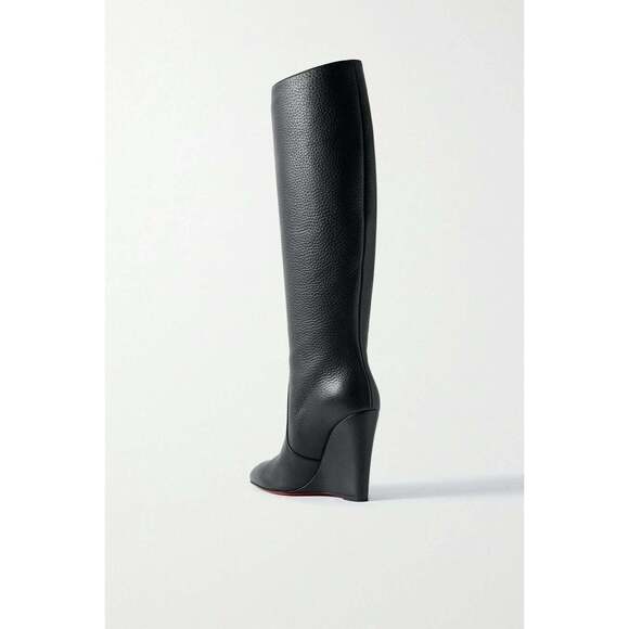 Christian Louboutin Civiliza 100 Black Calf Leather Knee High Wedge Heel Boot 37 - Picture 10 of 12